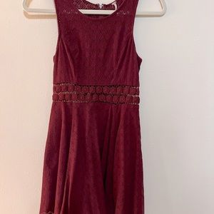 Free People Burgundy Lace Dress with Waist Cutouts